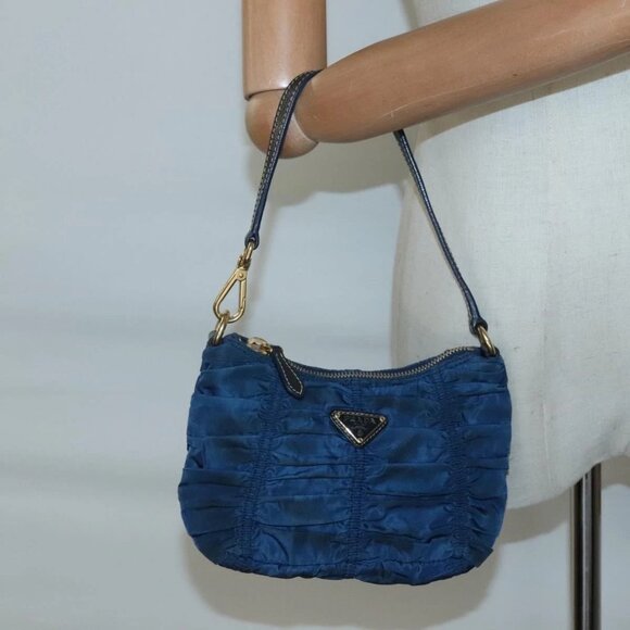 PRADA Accessory Pouch Nylon Blue Gold Auth 139522 - Picture 3 of 16